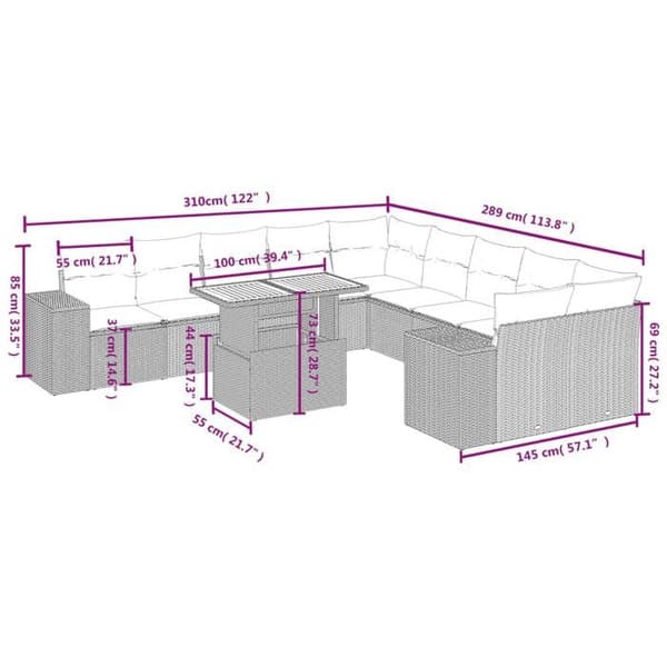Maison Exclusive - Trädgårdsmöbler 11 delar med grå kuddar i flätad plast