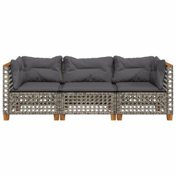 Maison Exclusive - Trädgårdsoffa med kuddar 3 platser grå flätad resin grå