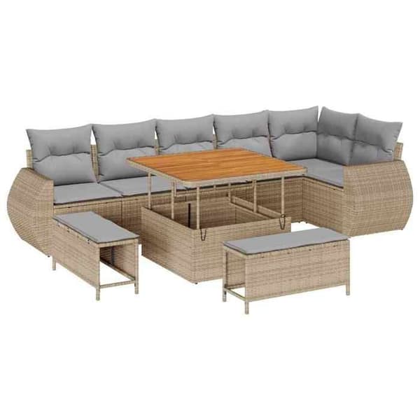 Maison Exclusive - 9 osan beige polyrottinkinen puutarhakalustesetti