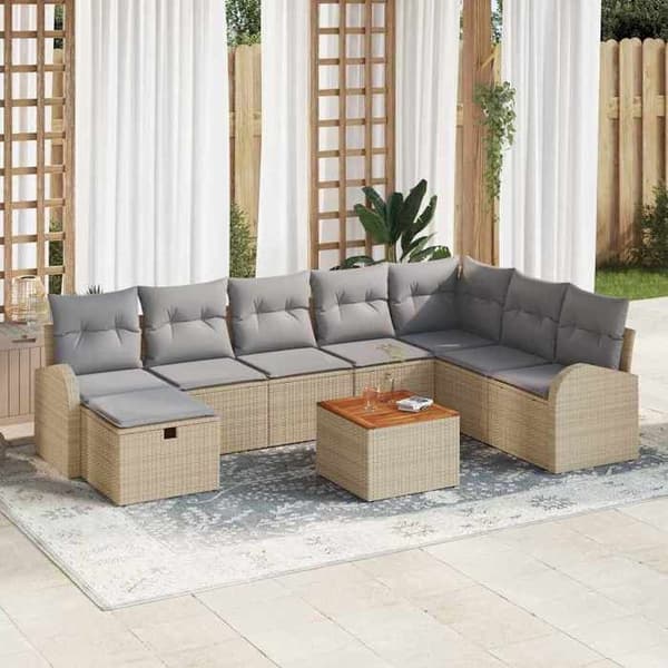 Maison Exclusive - 9 osan beige polyrottinkinen puutarhakalustesetti