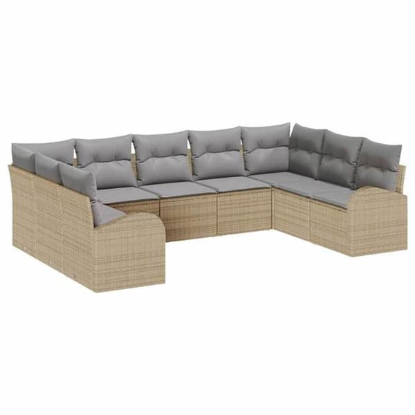 Maison Exclusive - 9 osan beige ja vaaleanharmaa polyrottinkinen puutarhakalustesetti