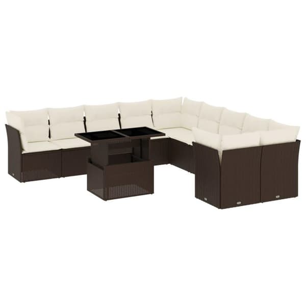 Maison Exclusive - Trädgårdsmöbler och kuddar 11 delar brun flätad resin