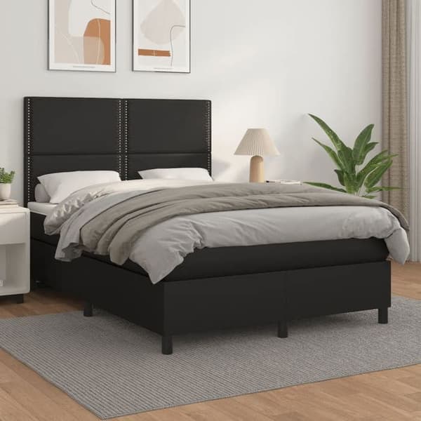 Maison Exclusive - Seng med lamelbund og madras Sort 140x200 cm Simililæder