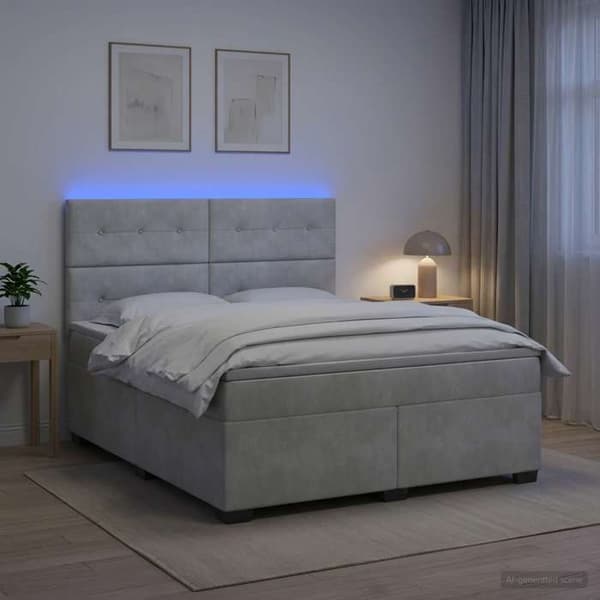 Maison Exclusive - Boxspring-sänky vaaleanharmaalla patjalla 140 x 190 cm Sametti Ljusgrått
