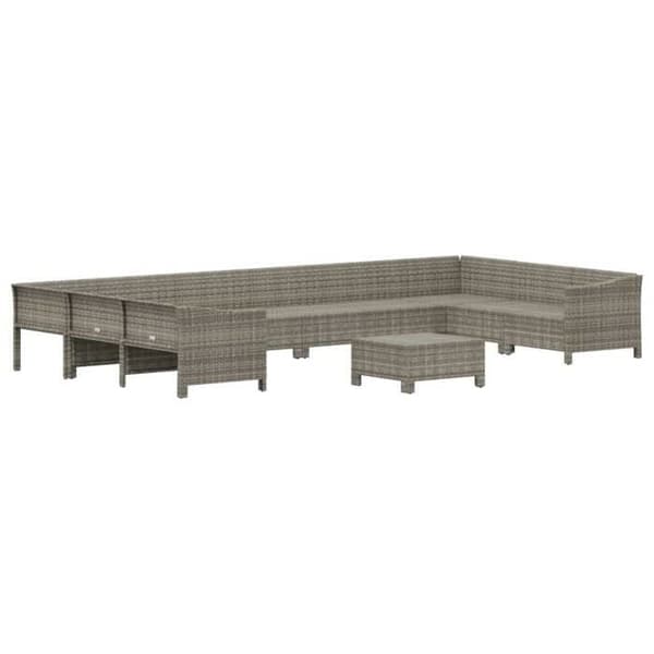 Maison Exclusive - Trädgårdsmöbler 11 delar med kuddar Grå Flätad resin