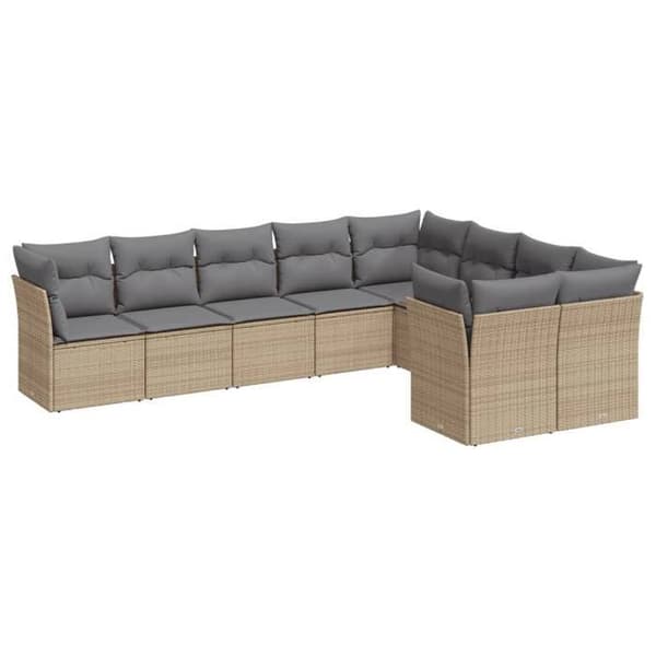 Maison Exclusive - Trädgårdsmöbler med kuddar 9 delar beige flätad resin