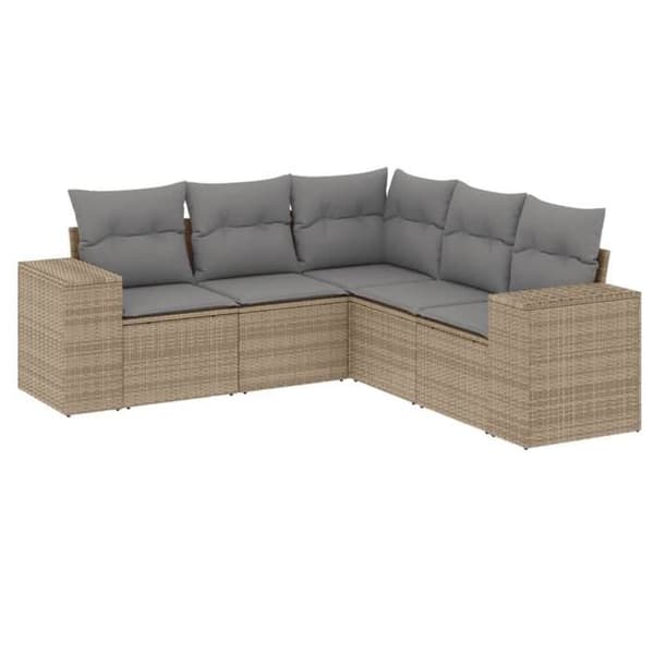 Maison Exclusive - Trädgårdsmöbler med kuddar 5 delar beige flätad resin
