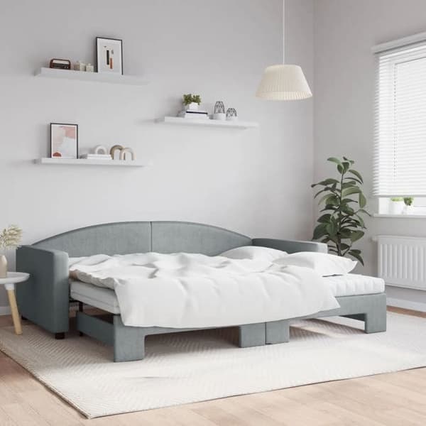 Maison Exclusive - Senge med sovesofa og lys grå madras 90x200 cm stof
