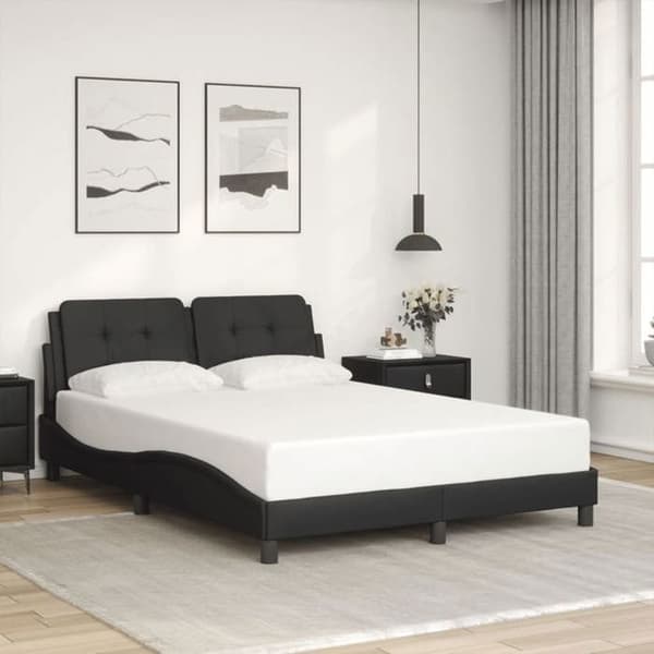 Sengestel - EKSKLUSIV HUS - Zadar - 140x200 cm - Indbygget LED - Sort kunstlæder Svart