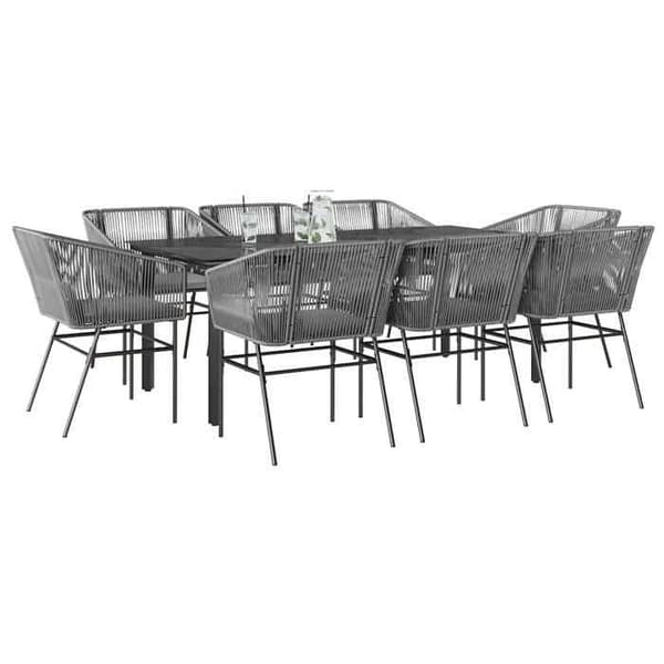 Maison Exclusive - Spisebordssæt til haven med puder 9 stk grå poly rattan glas