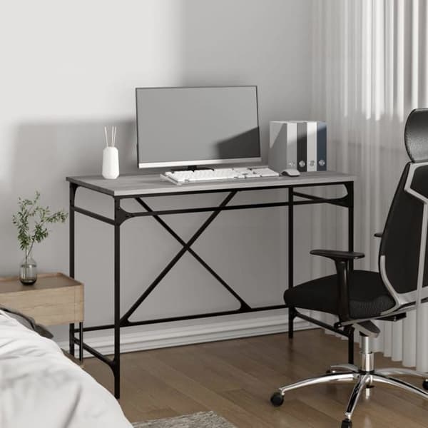 Kontor - EKSKLUSIVT HUS - Sonoma grå - 100x50x75 cm - Ingeniørtræ - Jernramme Sonoma grå