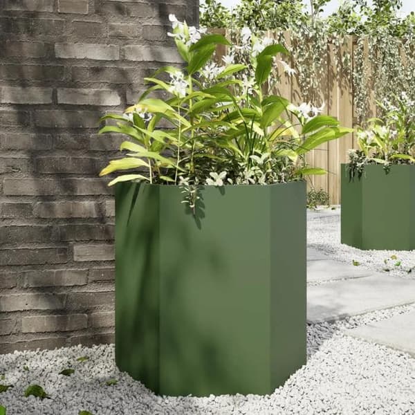 Maison Exclusive - Olivengrøn hexagonal plantekasse 46x40x45 cm stål