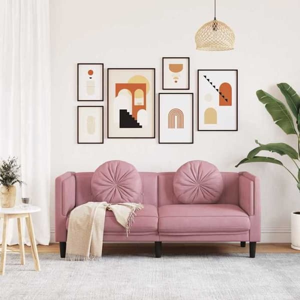Maison Exclusive - Soffa med kuddar 2 platser rosa sammet Ros