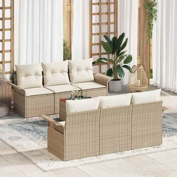 Maison Exclusive - 7 osan beige polyrottinkinen puutarhakalustesetti