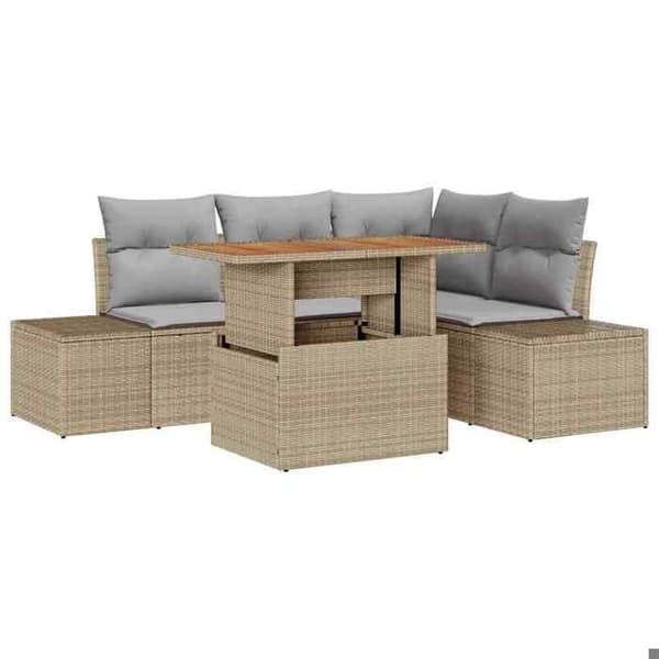 Maison Exclusive - 5-delars trädgårdsoff-set Beige Polyrotting