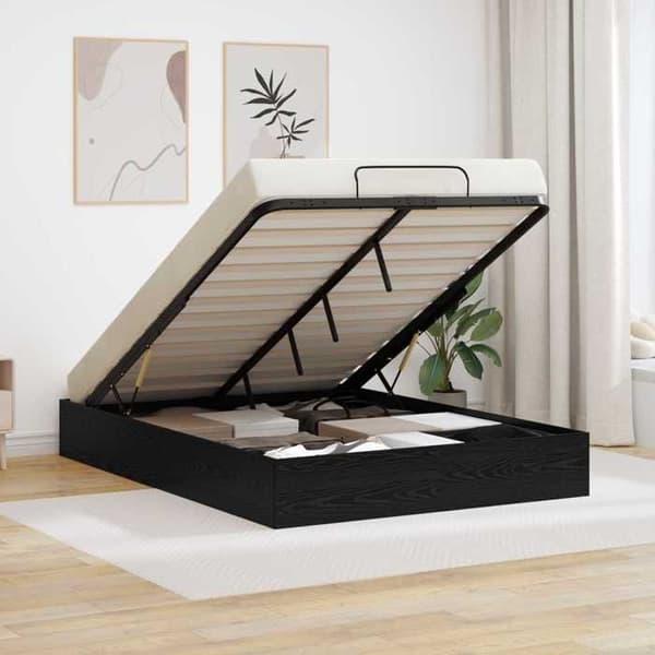 Sengestel ottoman - EKSKLUSIV HUS - 140 x 190 cm - Sort eg - Ingeniørtræ - Gasmekanisme svart ek