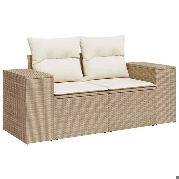 Maison Exclusive - Trädgårdsmöbler med kuddar 7 delar beige flätad resin