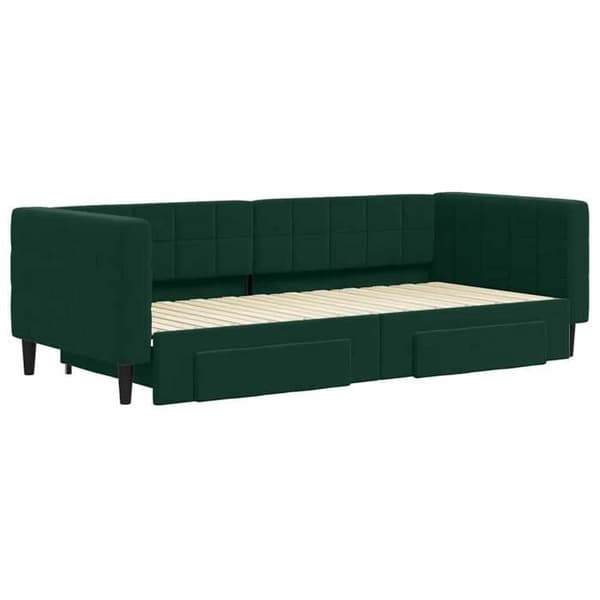 Päivävuode - EXKLUSIIVINEN KOTI - 90 x 200 cm - Vihreä sametti - 2-in-1 vuode - 2 laatikkoa