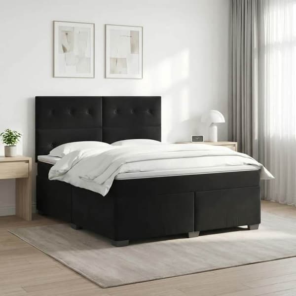 Maison Exclusive - Boxspring seng med madras Sort 160 x 200 cm Velour Svart