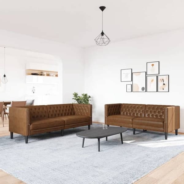 Maison Exclusive - Chesterfield sofa sæt 2 stk brun kunstlæder