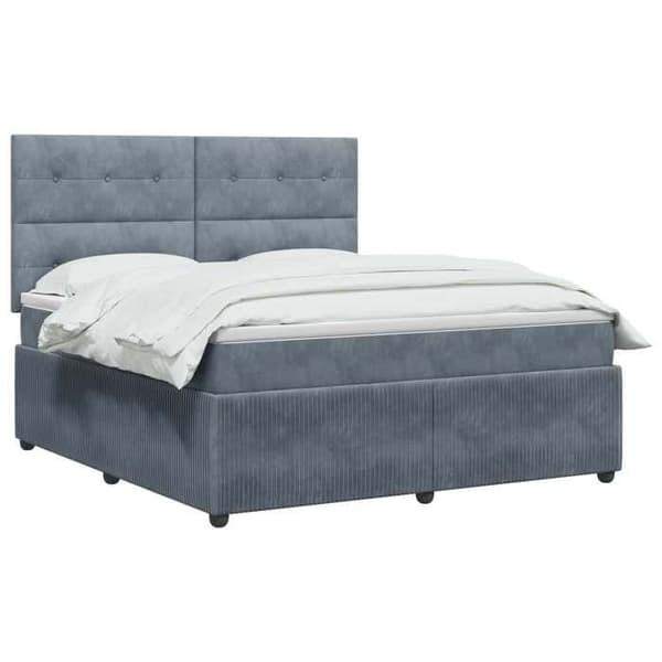 Sängboxspring - MAISON EXCLUSIVE - Sängboxspring 160 x 200 - Mörkgrå sammet - Justerbart huvud - Madrass ingår Mörkgrå