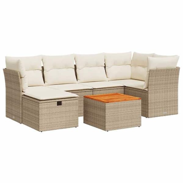 Maison Exclusive - Trädgårdsmöbler med kuddar 7 delar beige flätad resin