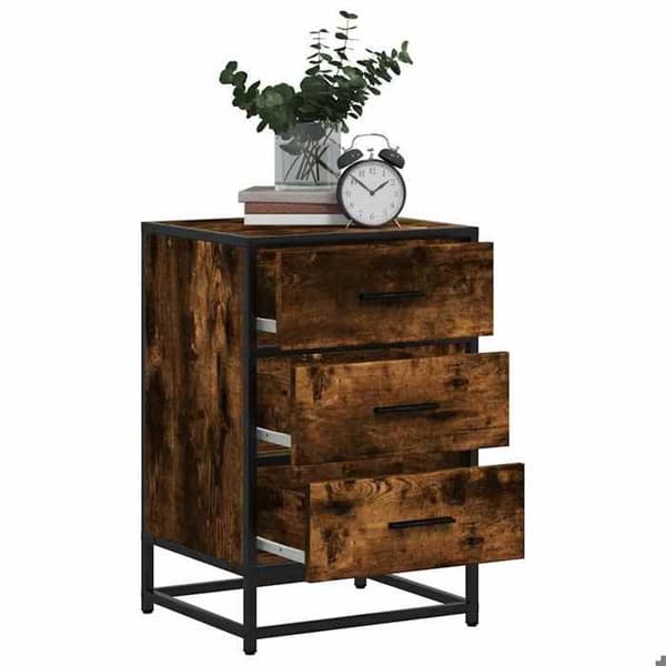 Maison Exclusive - Sängbord ek rökig 40x34,5x60cm ingenjörsträ metall