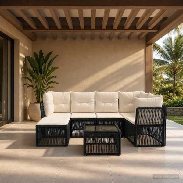 Maison Exclusive - 7 pc have-sofa sæt i sort polyrotin Svart