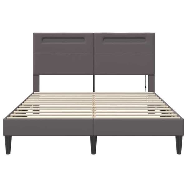 Sengestel - EKSKLUSIV HUS - 140 x 200 cm - Grå kunstlæder - Multifarvede LED-striber USB - Lamelseng Grå