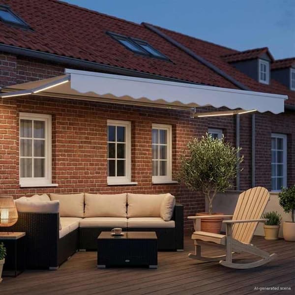 Utdragbart markis - EXKLUSIVT HUS - Elektrisk utdragbar markis - Vit - 3,5 x 2,5 m - LED & väder sensor Vit