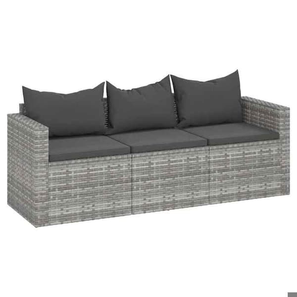Maison Exclusive - Trädgårdsoffa 3 platser med grå kuddar i flätad resin Grå