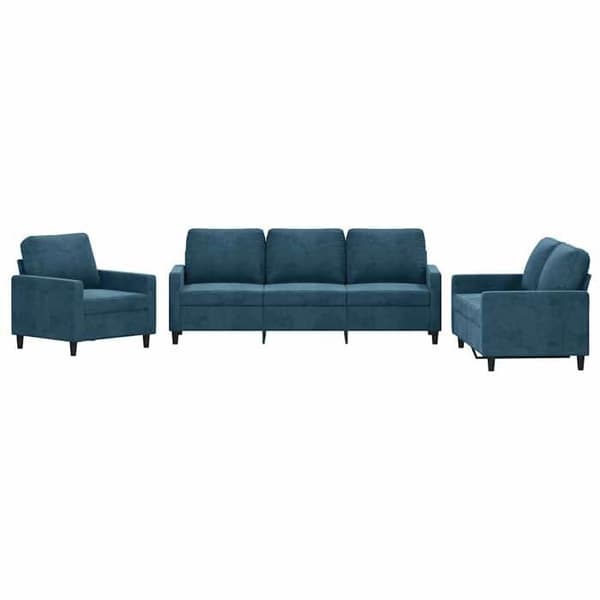 Sofa sæt - MAISON EXCLUSIVE - 3 dele - Blå velour - Robust metalramme - Polstrede sæder 110 kg Blå