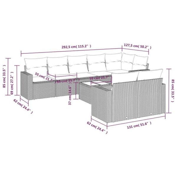 Maison Exclusive - Trädgårdsmöbler 9 delar med grå kuddar i flätad resin