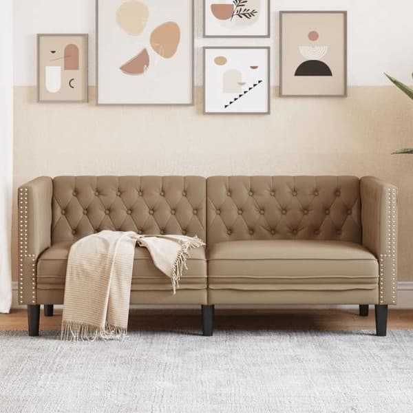 Maison Exclusive - Chesterfield 2-sitssoffa cappuccino i konstläder