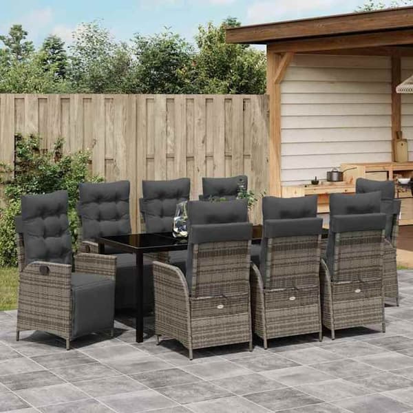 Trädgårdsmöbelset - EXKLUSIVT HUS - Set 9 delar - Grå - Poly rattan & stål - Tempererat glasbord Grå