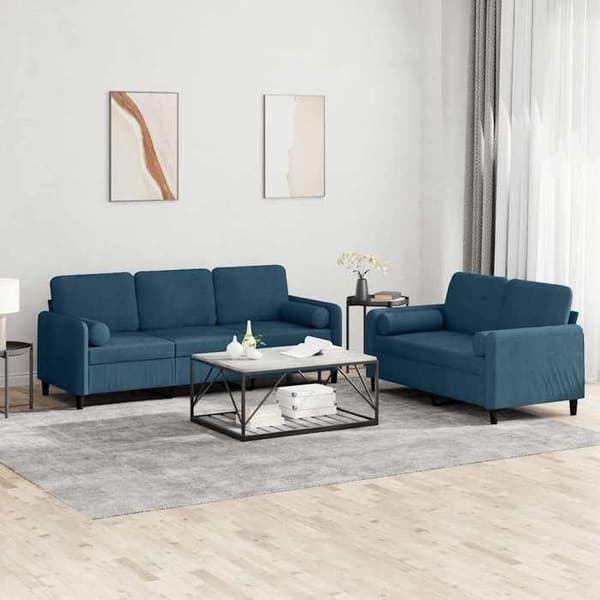 Maison Exclusive - 2 kpl sohvasetti sinisillä samettityynyillä