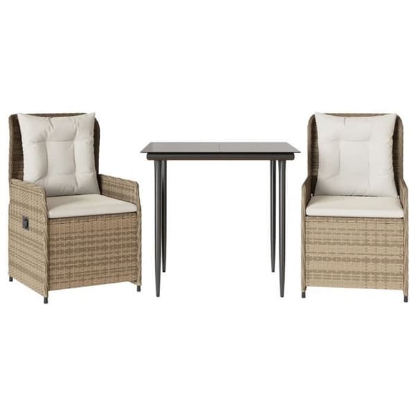 Maison Exclusive - Puutarhakalusteryhmä ja tyynyt 3 kpl Beige polyrottinki