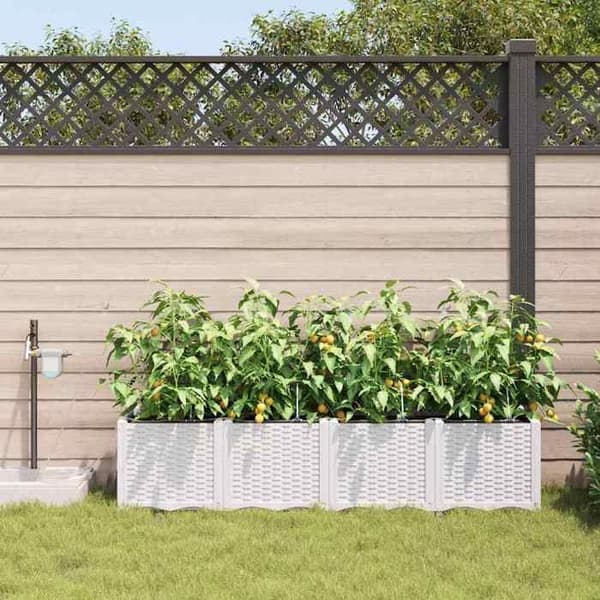 Rektangulär kruka - EXKLUSIV HEM - Pack 4 - Vit - 160 x 40 x 37,5 cm - Väderbeständig PP Vit