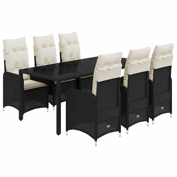 Ensemble bistro - EKSKLUSIVT HUS - 7 dele - Holdbart poly rattan - Vaskbare tykke puder - Tempereret glasplade Svart
