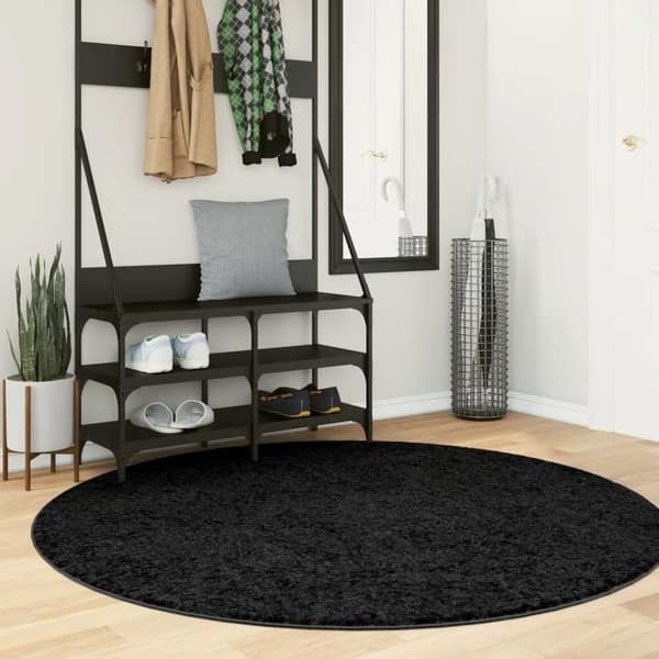 Tæppe - MAISON EXCLUSIVE - OVIEDO - Rund Ø 160 cm - Polyester 100% - Korte sorte hår Svart