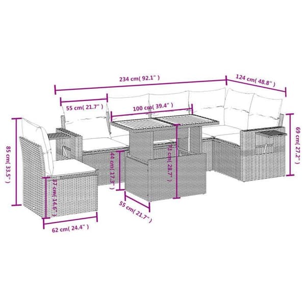 Maison Exclusive - Trädgårdsmöbler med kuddar 7 delar grå flätad resin