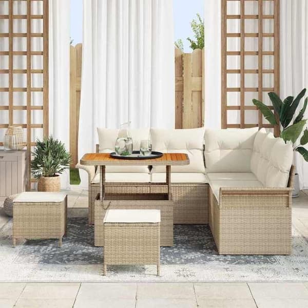 Maison Exclusive - 8 osan beige polyrottinkinen puutarhakalustesetti