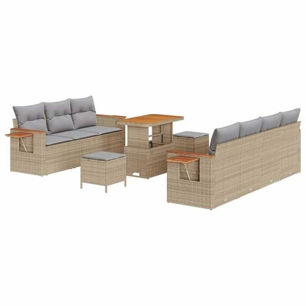 Modulært havemøbel - EKSKLUSIV HUS - 13 dele (9 pladser) - Poly rattan - Massiv akacie - Beige