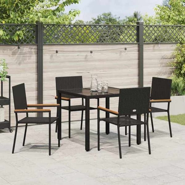 Maison Exclusive - 5 pc have spisebordssæt i sort polyrotin Svart