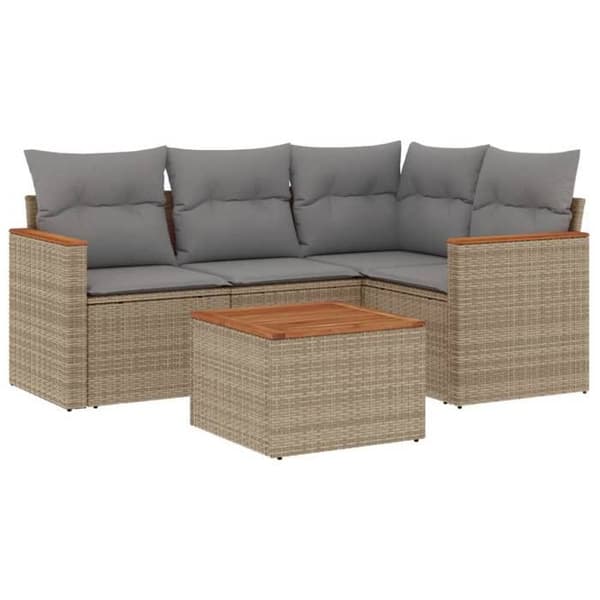 Maison Exclusive - Trädgårdsmöbler med kuddar 5 delar beige flätad resin