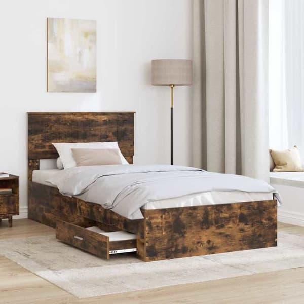 Maison Exclusive - Sängram i rökig ek 100 x 200 cm Ingenjörsträ