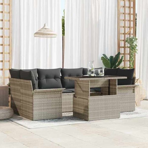Maison Exclusive - 7 osan puutarhakalustesetti, vaaleanharmaa polyrottinki