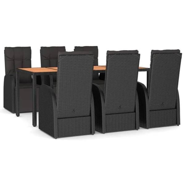 Havemøbel sæt - EKSKLUSIV HUS - 7 dele - Sort - Holdbar poly rattan - Lænestole Svart