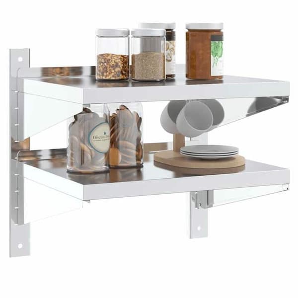 Væghylde - EKSKLUSIV HUS - 2 niveauer - Rustfrit stål - 50x40x48 cm - Sølv Silver