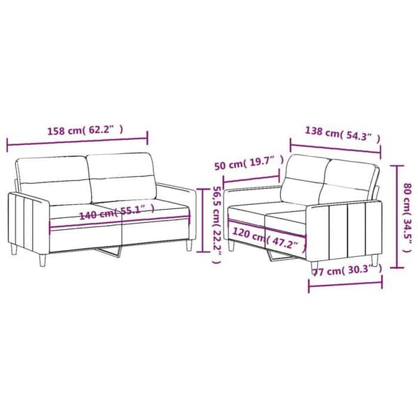 Maison Exclusive - 2 kpl sohvasetti vaaleankeltaisella kankaalla tyynyillä